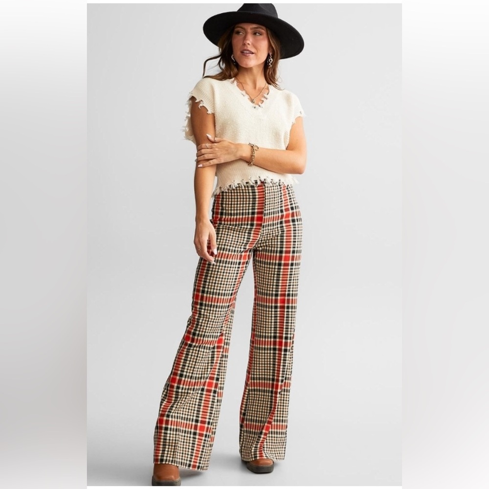 Free People Jules Plaid High Waisted Wide Leg Pants